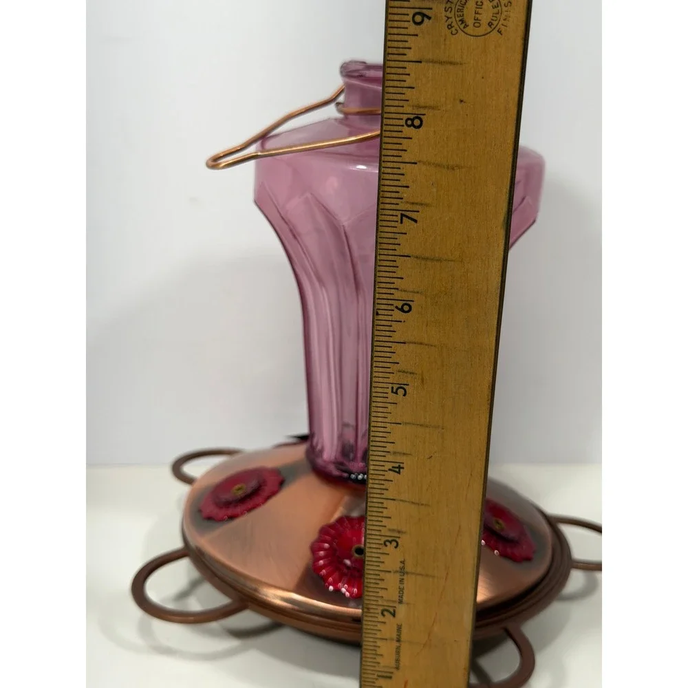 Vintage Style Amethyst Purple Glass Hummingbird Feeder Copper Metal Base 8.5